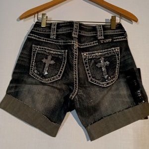 Cowgirl Tuff Women's Cross Bling Jeans Shorts Size 25